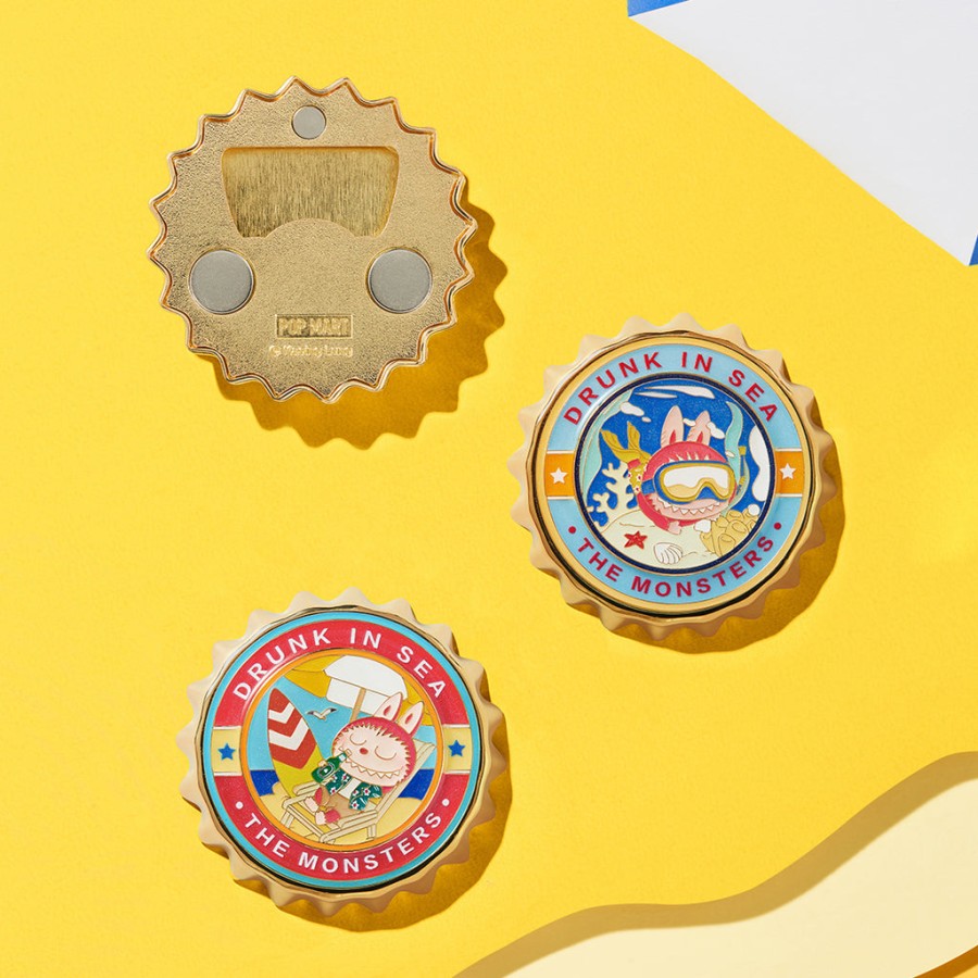 pop mart the monsters labubu drunk in sea series fridge magnet bottle opener blind box