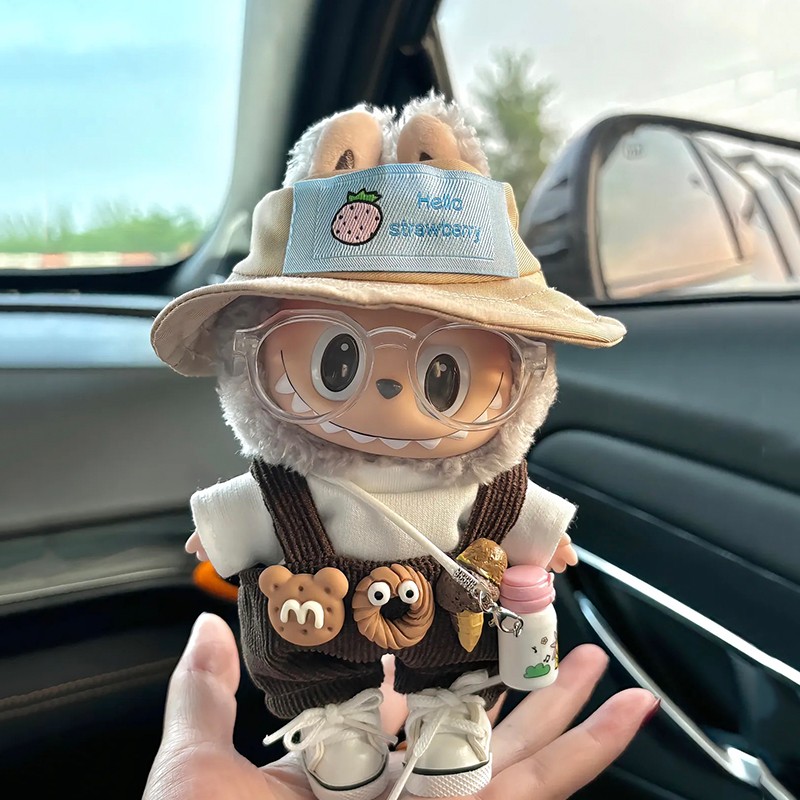 labubu exciting macaron 17cm doll overalls outfit