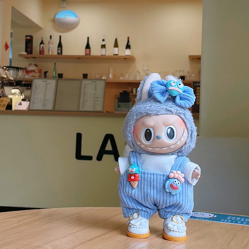 labubu exciting macaron 17cm doll overalls outfit