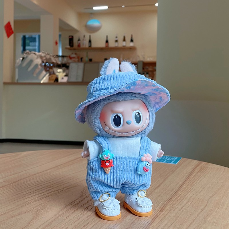 labubu exciting macaron 17cm doll overalls outfit