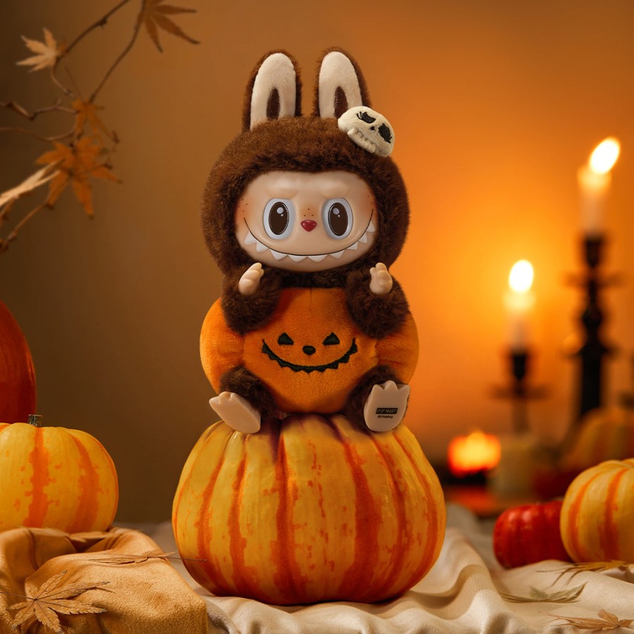 pop mart the monsters labubu happy halloween party series - sitting pumpkin vinyl plush pendant