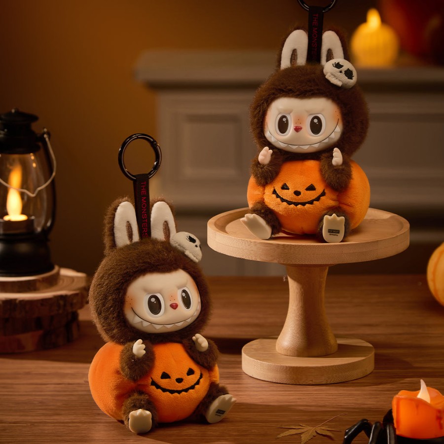 pop mart the monsters labubu happy halloween party series - sitting pumpkin vinyl plush pendant