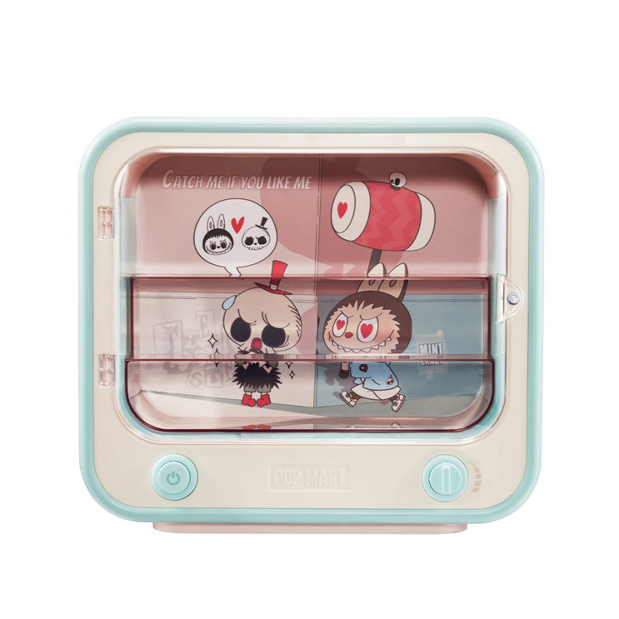 pop mart tv set luminous display box container - the monsters catch me if you like me