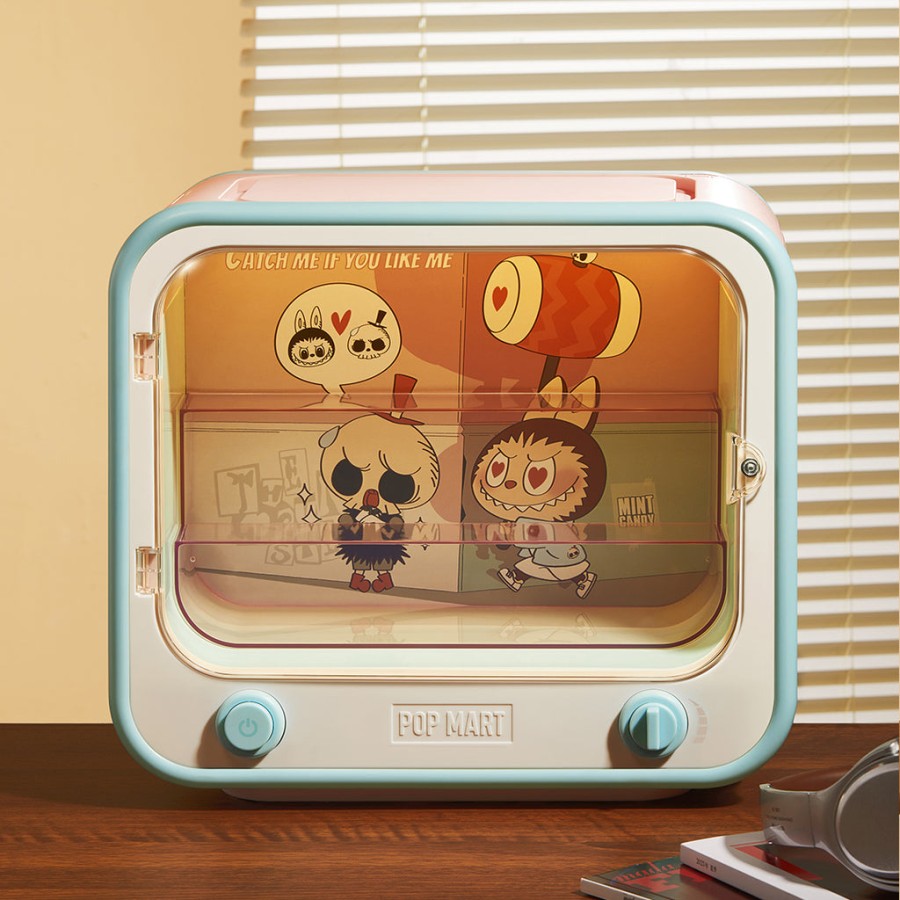 pop mart tv set luminous display box container - the monsters catch me if you like me